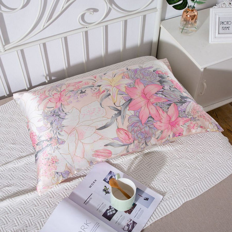 16MM Floral Silk Pillowcase 100% Pure Silk | Hidden Zipper